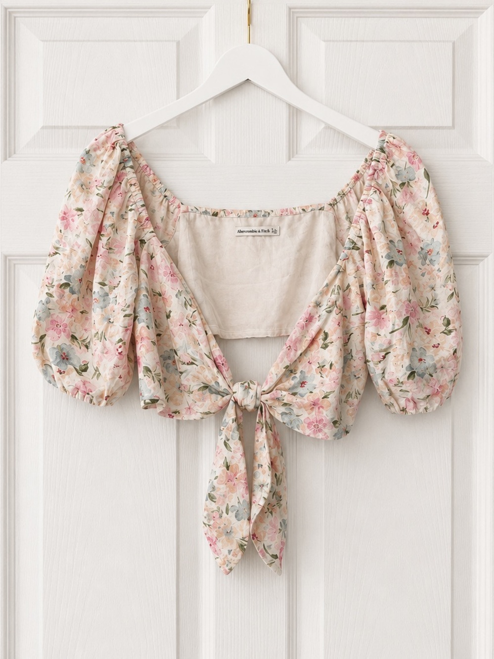Abercrombie & Fitch Floral Tie-Front Puff Sleeve Crop Top Summer Chic